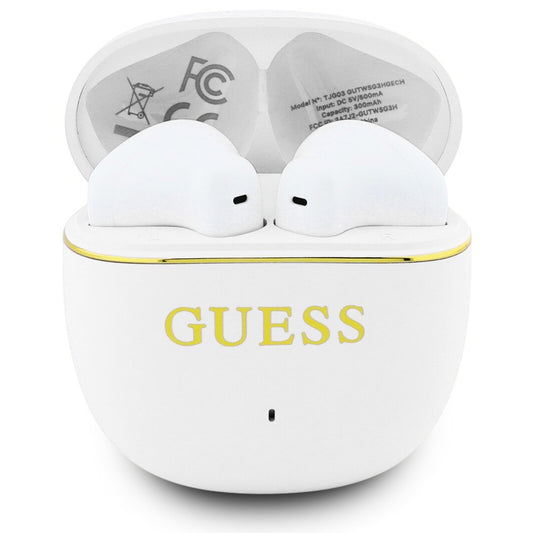 Handsfree Bluetooth Guess Glossy Gold Line Classic, TWS, Alb