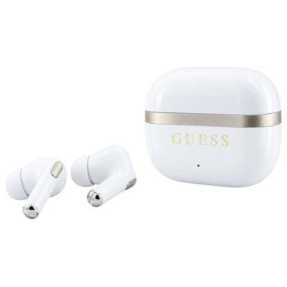 Handsfree Bluetooth Guess Glossy Gold Line Printed Classic Logo, TWS, Alb