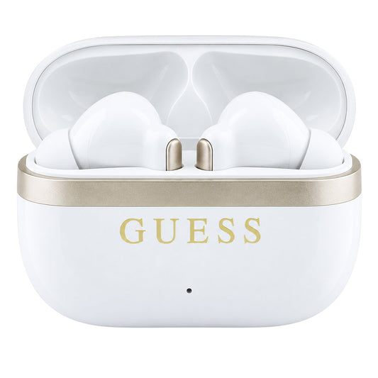 Handsfree Bluetooth Guess Glossy Gold Line Printed Classic Logo, TWS, Alb