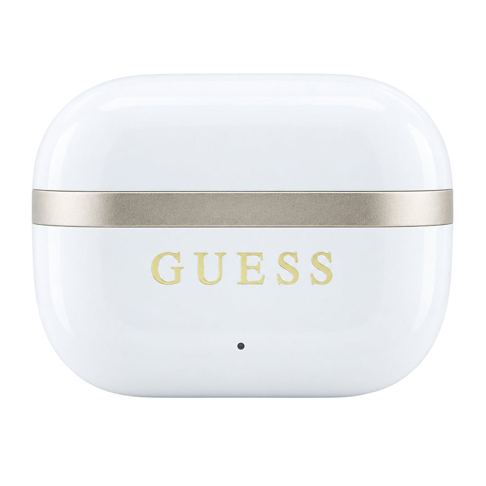Handsfree Bluetooth Guess Glossy Gold Line Printed Classic Logo, TWS, Alb