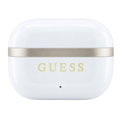 Handsfree Bluetooth Guess Glossy Gold Line Printed Classic Logo, TWS, Alb