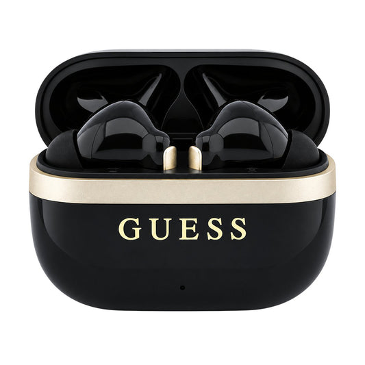 Handsfree Bluetooth Guess Glossy Gold Line Printed Classic Logo, TWS, Negru