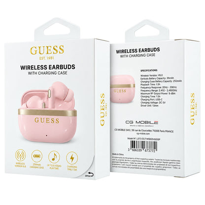 Handsfree Bluetooth Guess Glossy Gold Line Printed Classic Logo, TWS, Roz