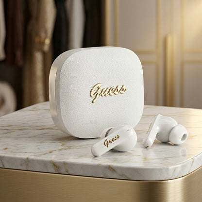 Handsfree Bluetooth Guess Script Metal Logo, TWS, Alb
