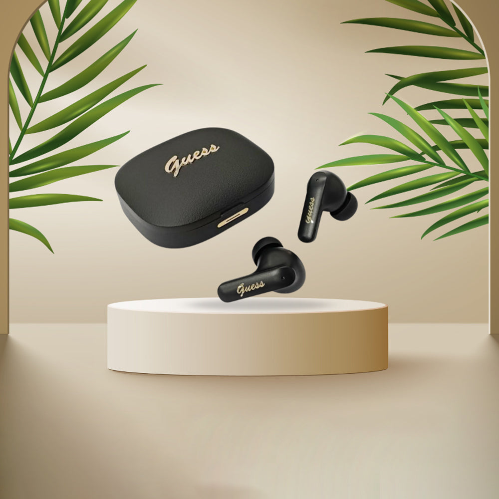 Handsfree Bluetooth Guess Script Metal Logo, TWS, Negru