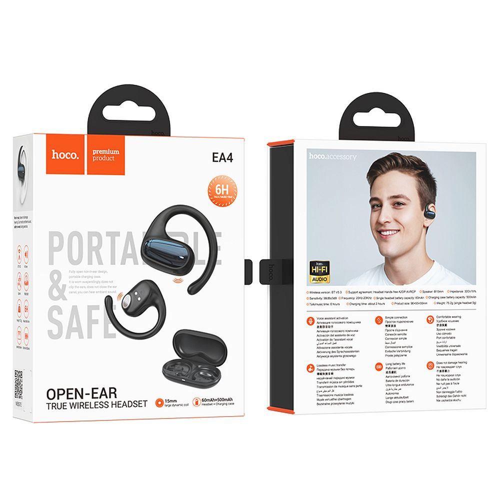 Handsfree Bluetooth HOCO EA4, TWS, Negru