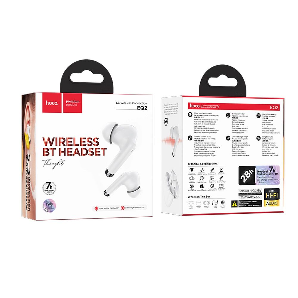 Handsfree Bluetooth HOCO EQ2, TWS, Alb