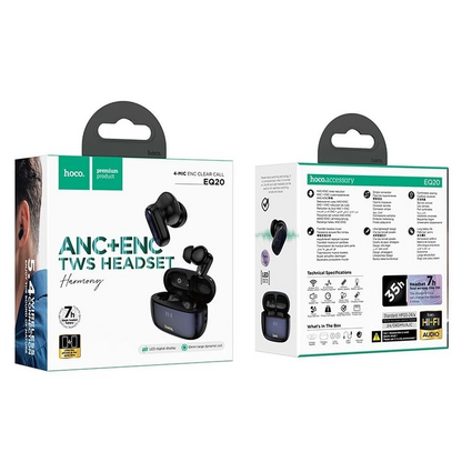 Handsfree Bluetooth HOCO EQ20, TWS, ANC, MultiPoint, Negru