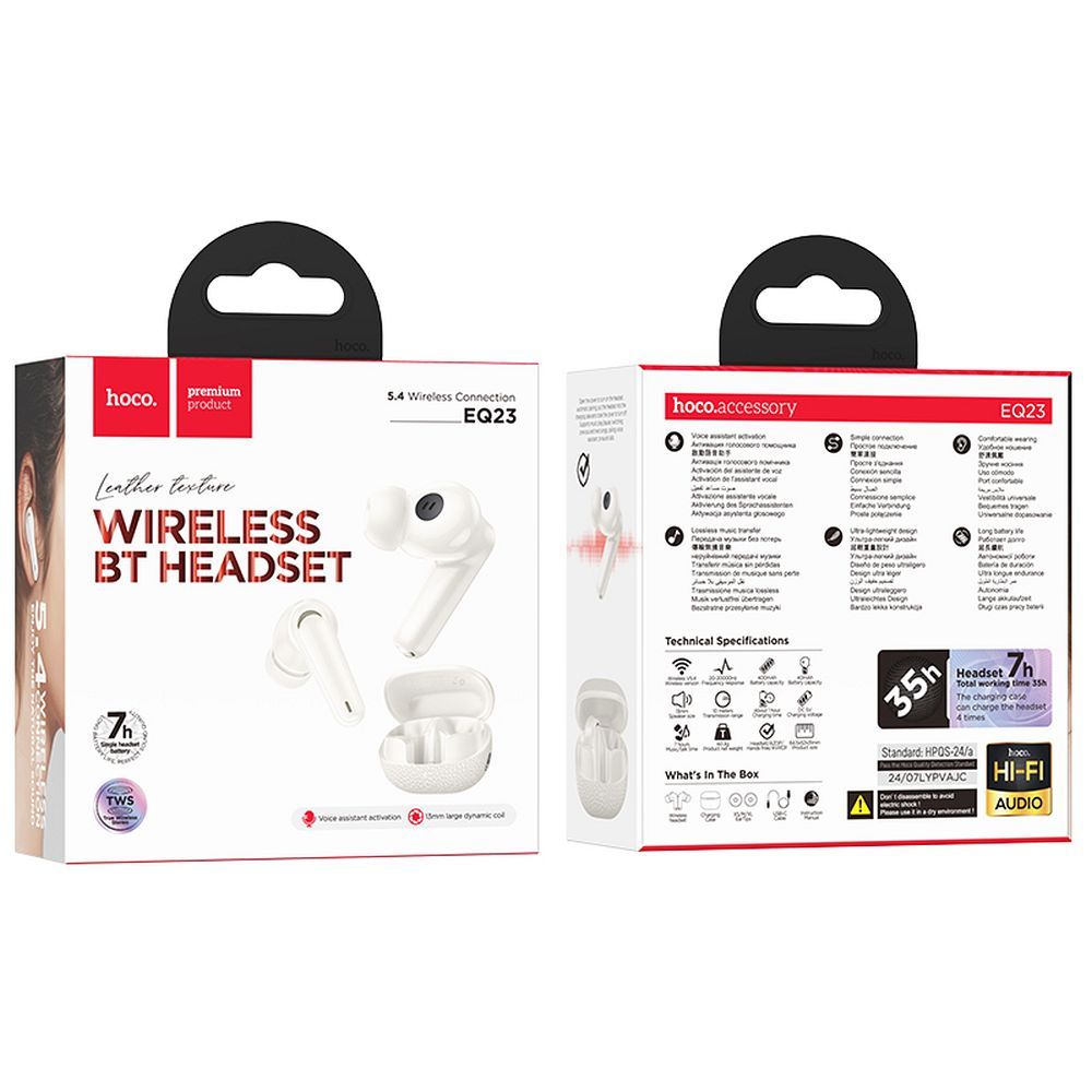 Handsfree Bluetooth HOCO EQ23, TWS, Alb
