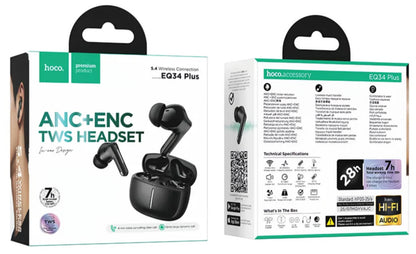 Handsfree Bluetooth HOCO EQ34 Plus, TWS, ANC, Negru