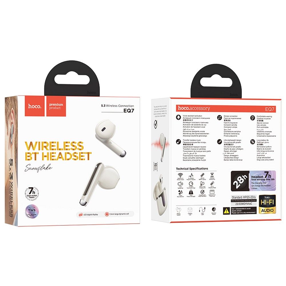 Handsfree Bluetooth HOCO EQ7, TWS, Alb