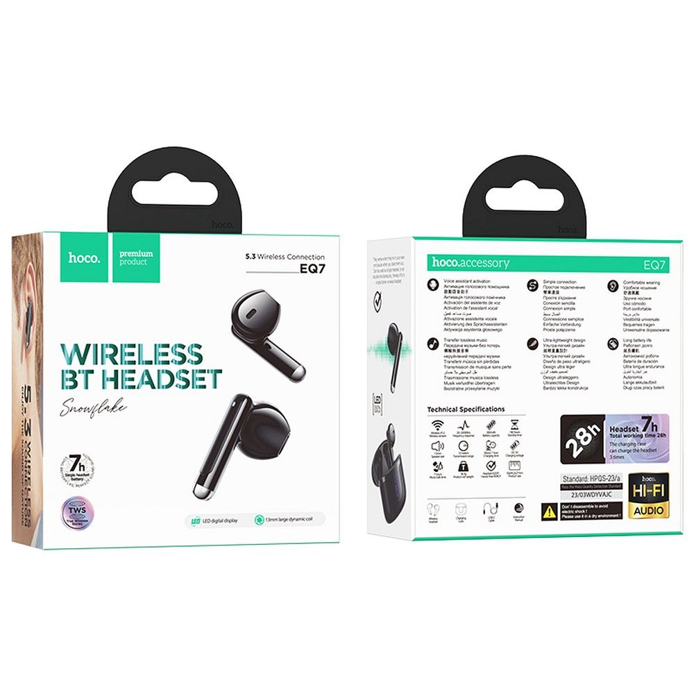 Handsfree Bluetooth HOCO EQ7, TWS, Negru