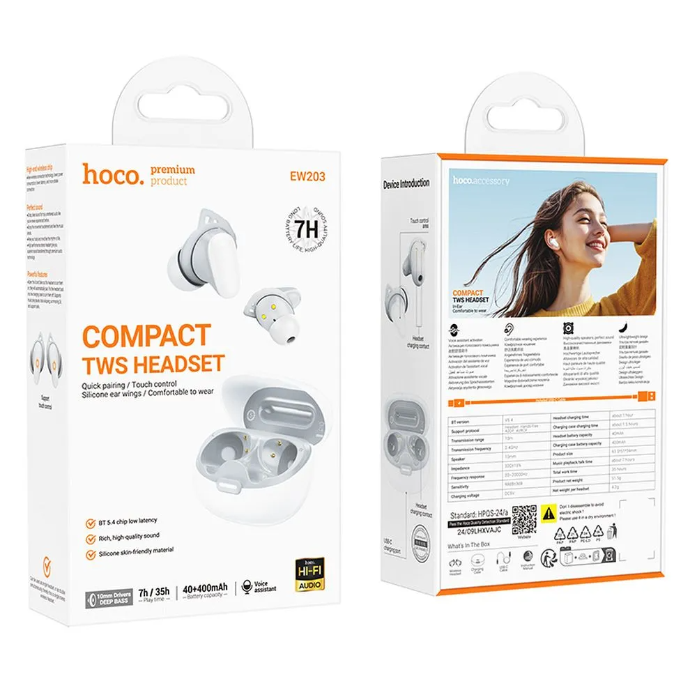 Handsfree Bluetooth HOCO EW203, TWS, Alb