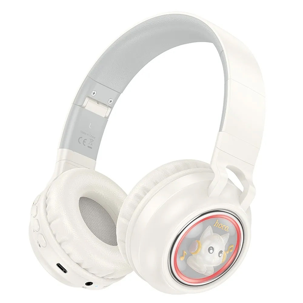 Handsfree Bluetooth HOCO W50 Kids Cute Cat, A2DP, Alb