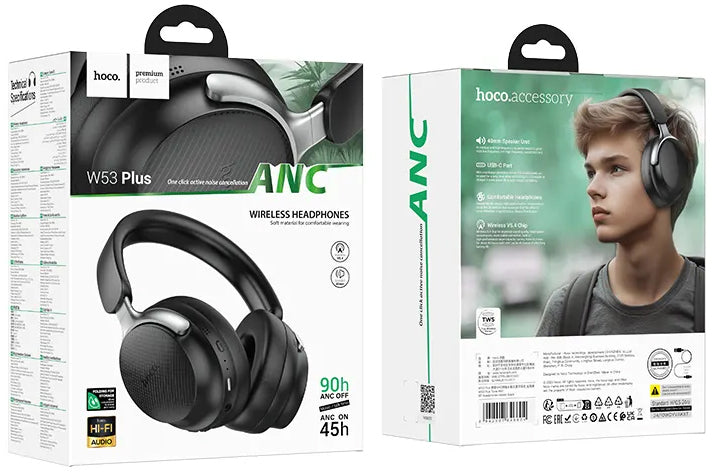 Handsfree Bluetooth HOCO W53 Plus, A2DP, ANC, Negru