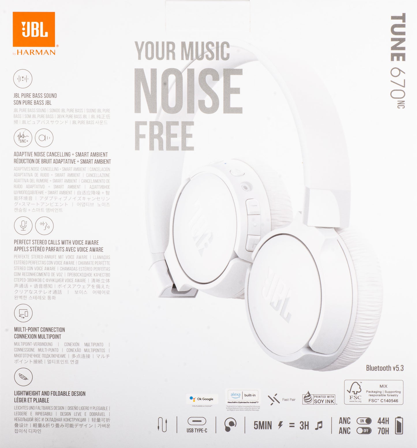 Handsfree Bluetooth JBL Tune 670NC, MultiPoint, A2DP, ANC, Alb JBLT670NCWHTAP