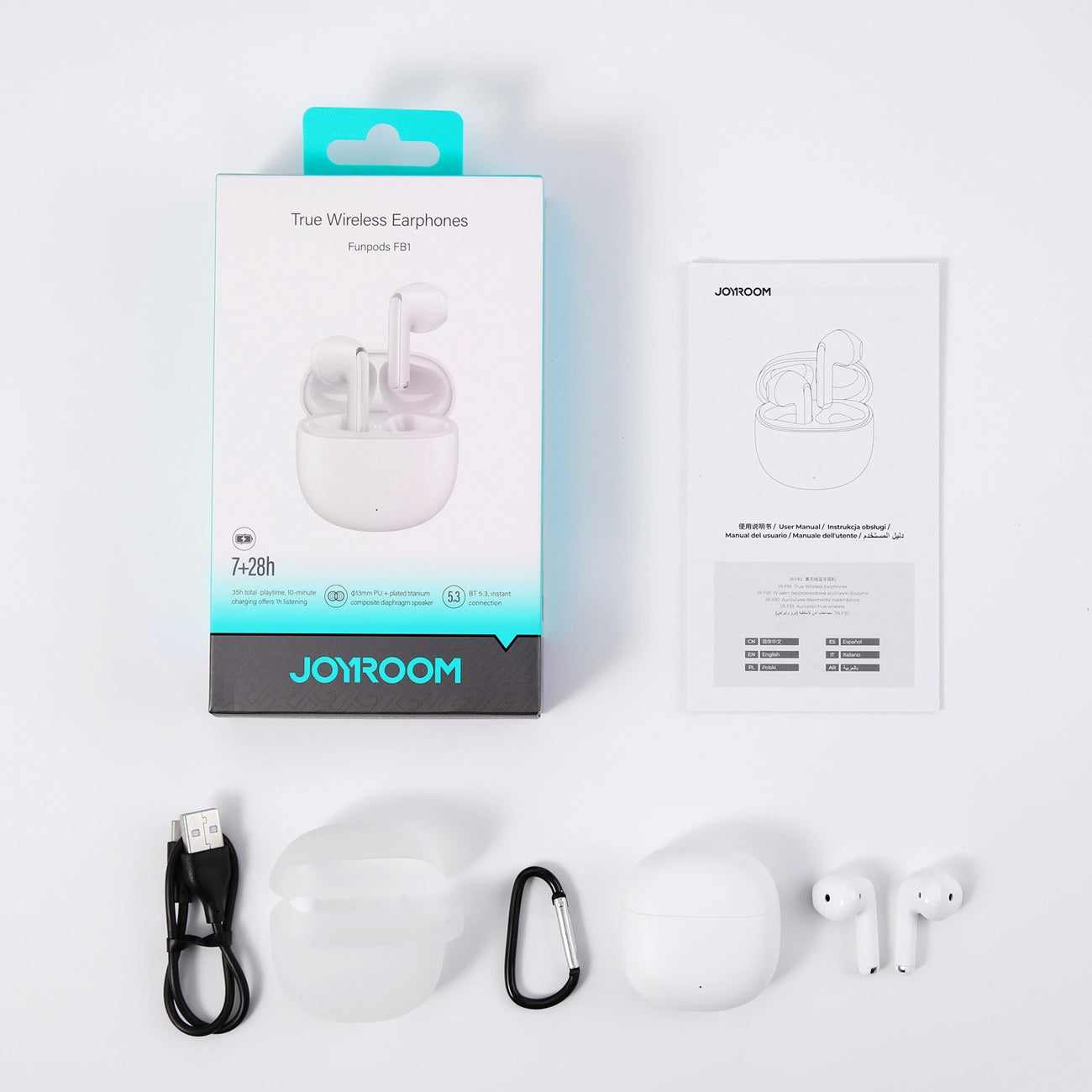 Handsfree Bluetooth Joyroom Funpods JR-FB1 New Version, TWS, Alb