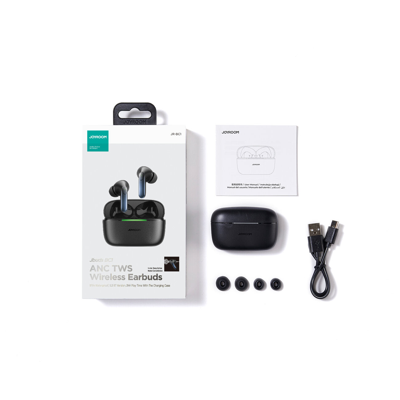 Handsfree Bluetooth Joyroom JR-BC1, TWS, ANC, Negru