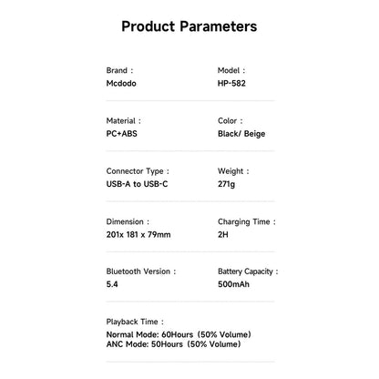 Handsfree Bluetooth McDodo HP-5821 T03, A2DP, ANC, Bej