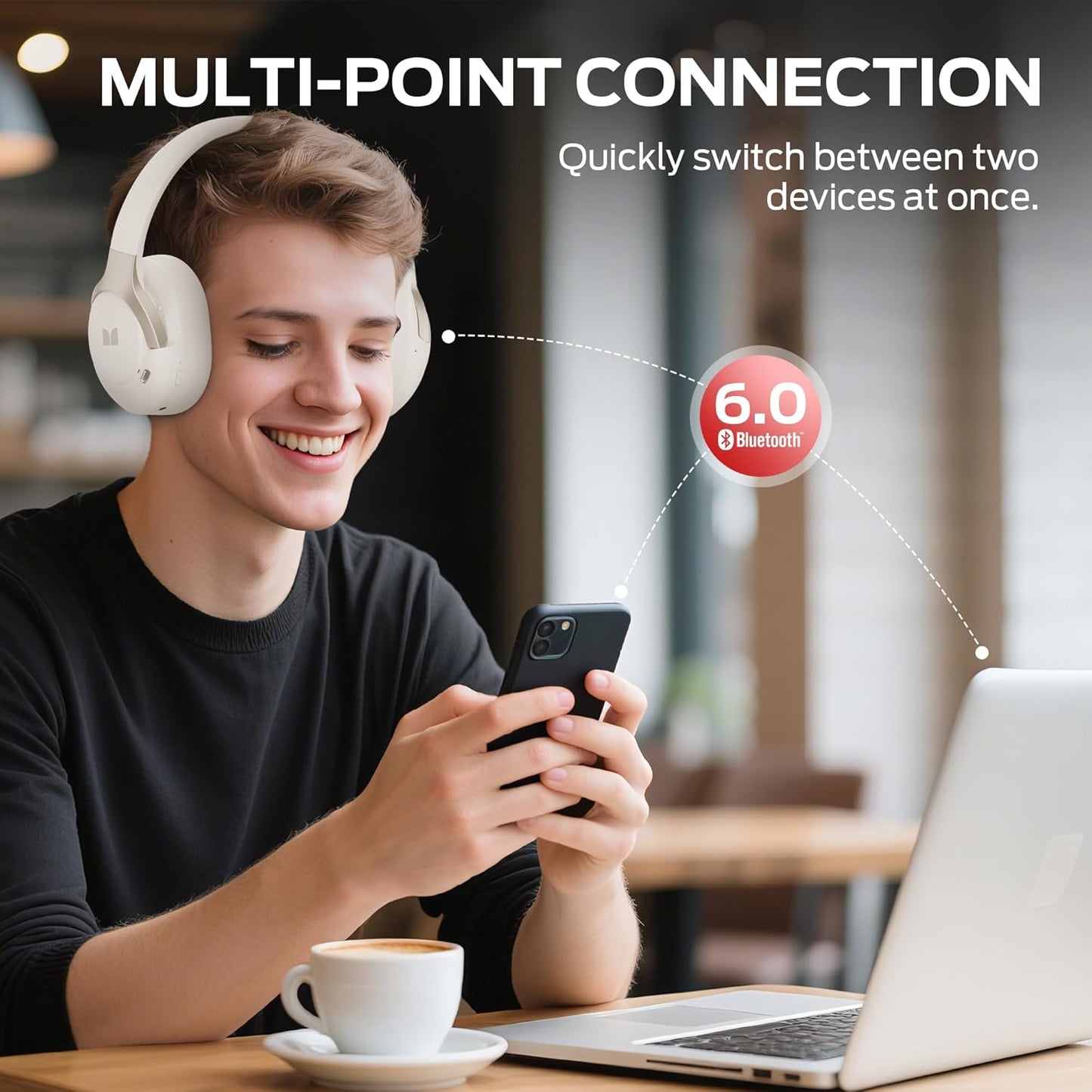 Handsfree Bluetooth Monster Persona 5th, MultiPoint, A2DP, ANC, Alb