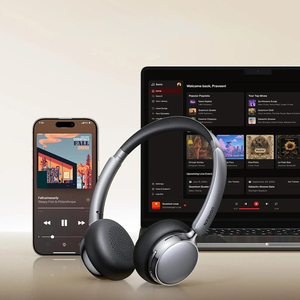 Handsfree Bluetooth UGREEN HiTune Studio Plus HP207, A2DP, ANC, Bej