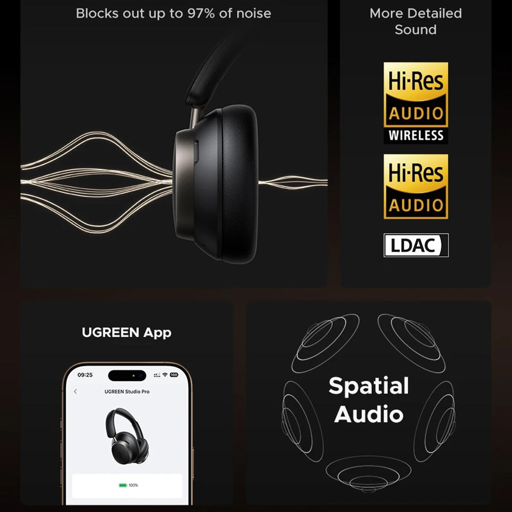 Handsfree Bluetooth UGREEN Studio Pro HP206, A2DP, ANC, Negru