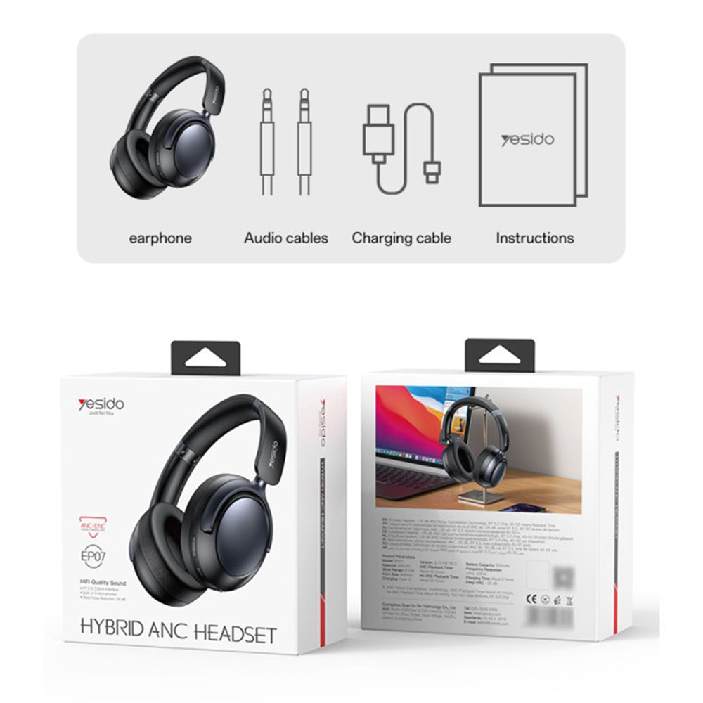 Handsfree Bluetooth Yesido EP07, A2DP, ANC, Negru