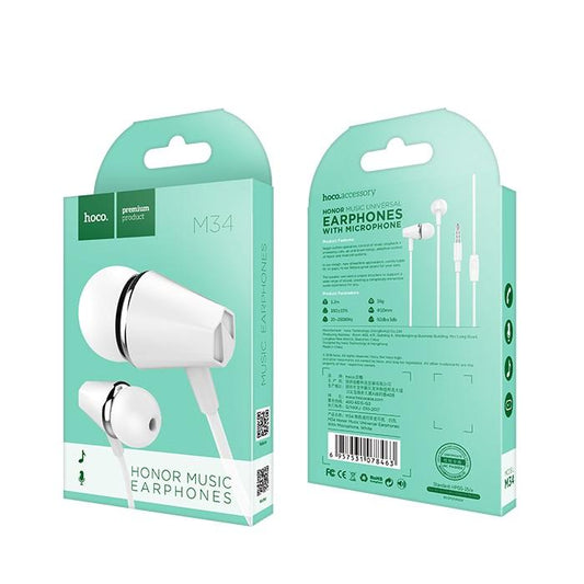 Handsfree 3.5mm HOCO M34 Honor Music, Alb