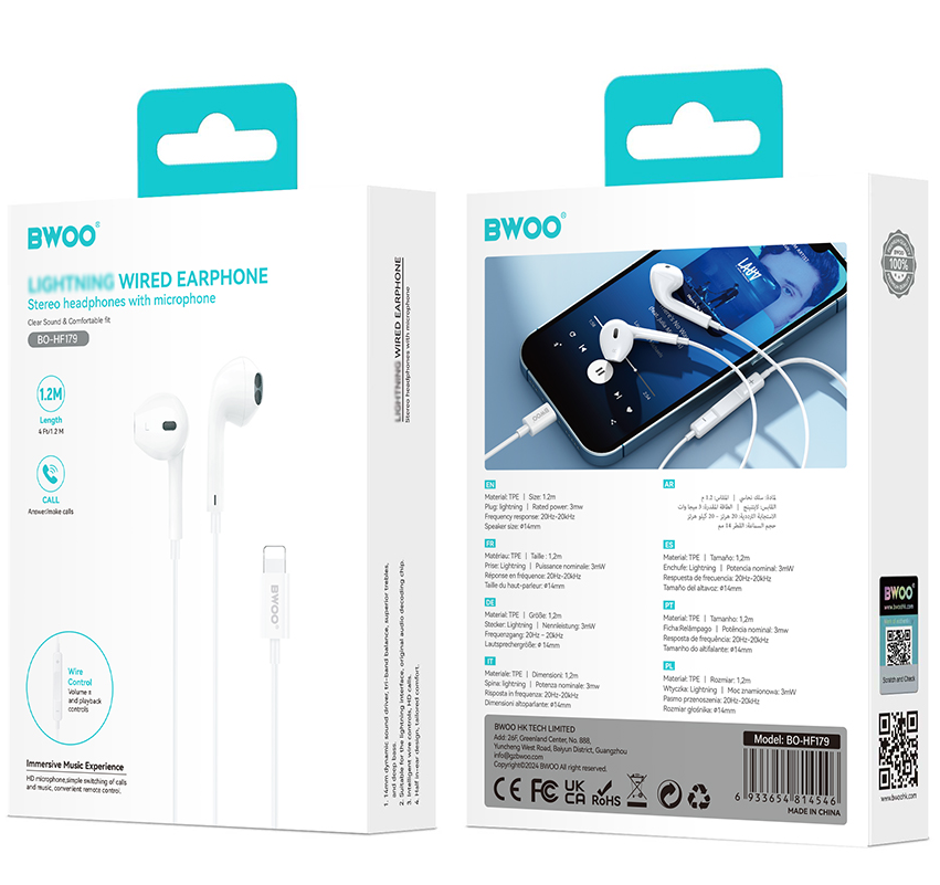 Handsfree Lightning BWOO BO-HF179, Alb
