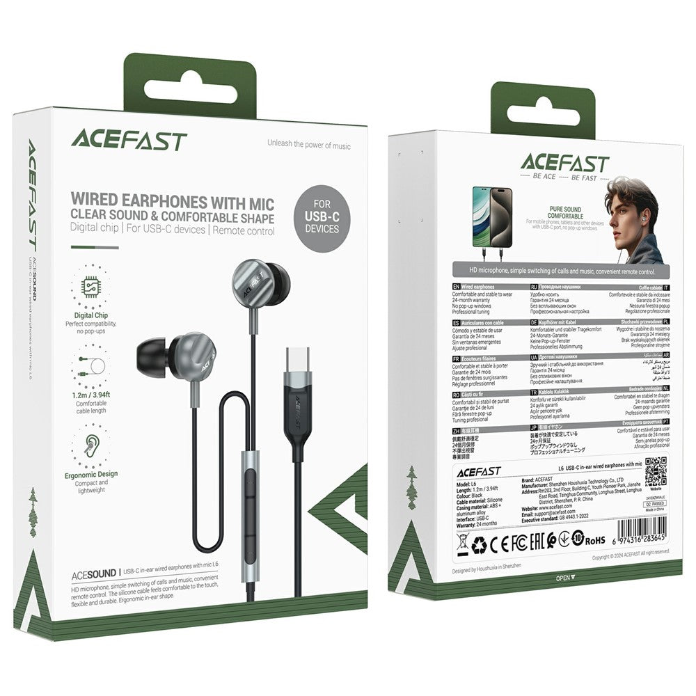 Handsfree USB-C Acefast L6, 1.2m, Negru