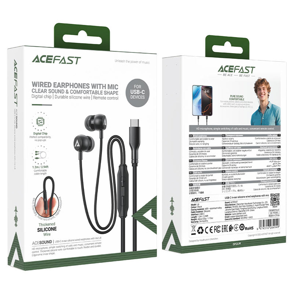 Handsfree USB-C Acefast L8, 1.2m, Gri