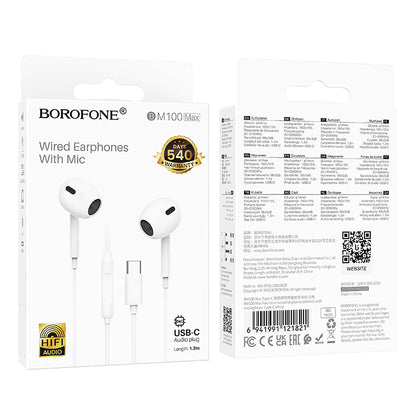 Handsfree USB-C Borofone BM100 Max Fuente, Alb