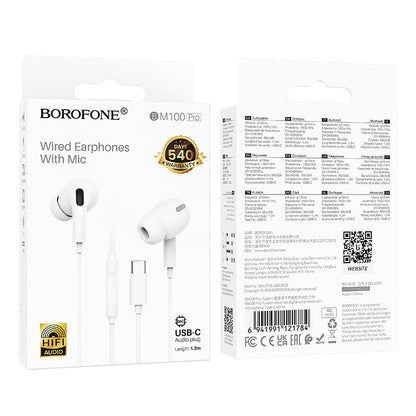 Handsfree USB-C Borofone BM100 Pro Fuente, Alb