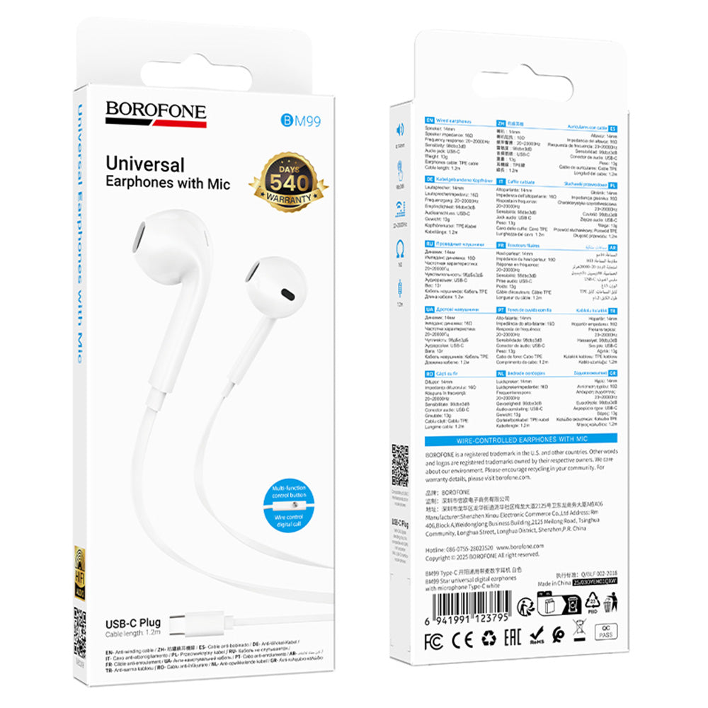 Handsfree USB-C Borofone BM99 Star, Alb