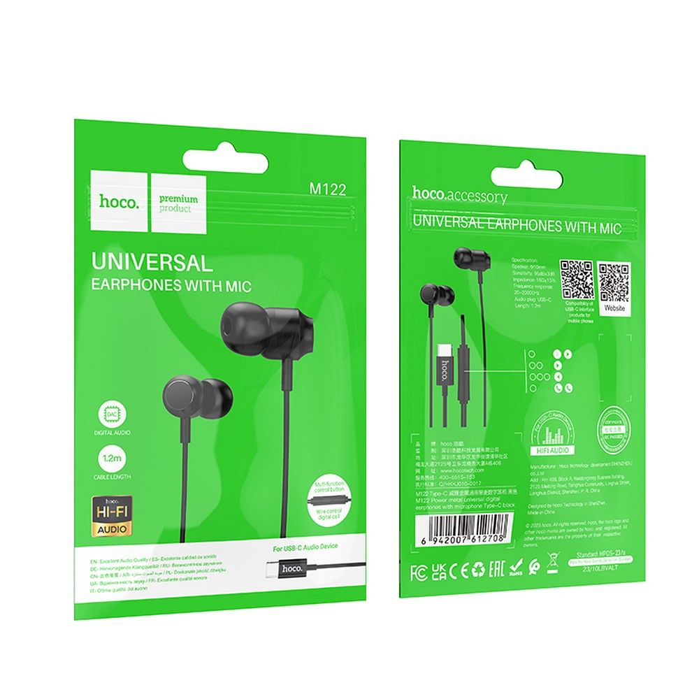 Handsfree USB-C HOCO M122, Negru