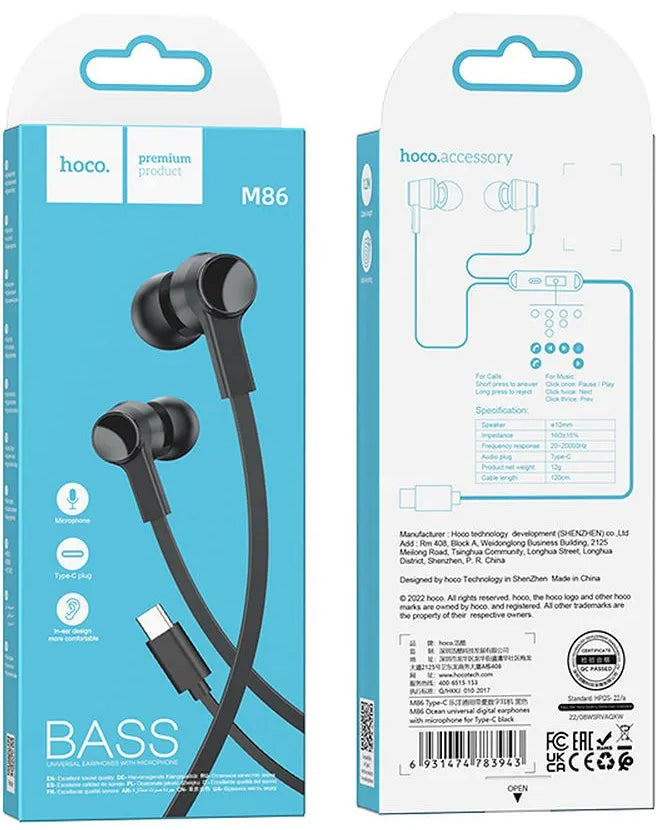 Handsfree USB-C HOCO M86, Negru