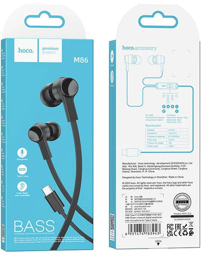 Handsfree USB-C HOCO M86, Negru