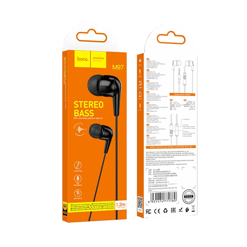 Handsfree USB-C HOCO M97, Negru