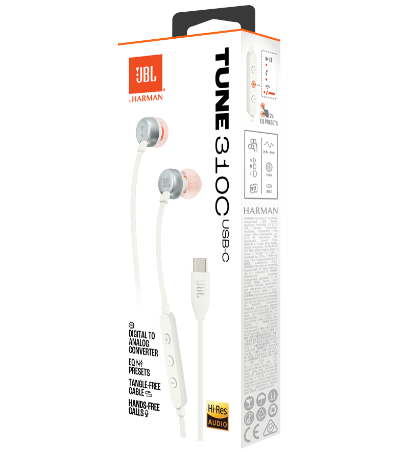 Handsfree USB-C JBL Tune 310C, Alb JBLT310CWHT