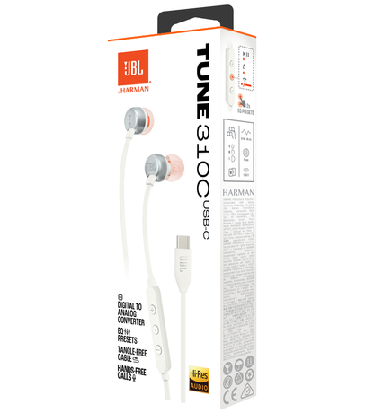 Handsfree USB-C JBL Tune 310C, Alb JBLT310CWHT
