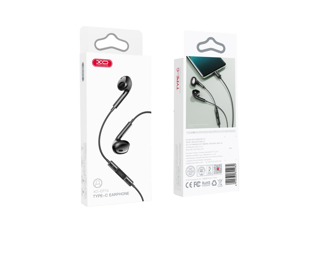 Handsfree USB-C XO Design EP74, Negru