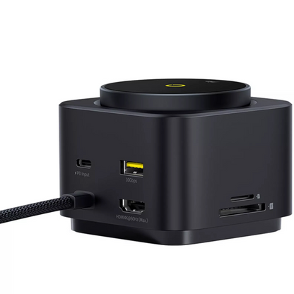 Hub Multifunctional Baseus MagPro II 7in1, 1 x USB-A - 2 x USB-C - 1 x HDMI - 1 x QI - 1 x SD - 1 x microSD, Negru Resigilat B00072900121-00