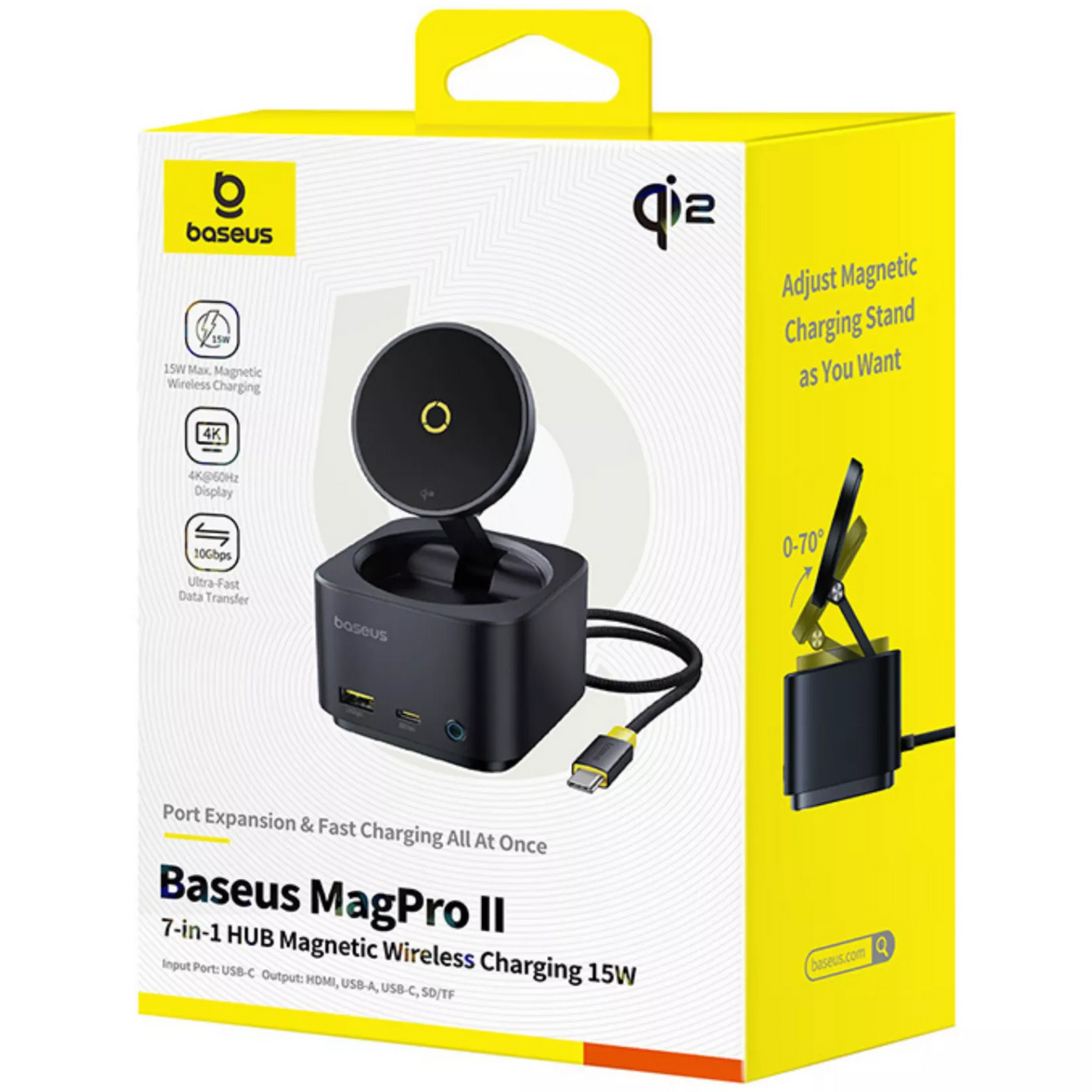 Hub Multifunctional Baseus MagPro II 7in1, 1 x USB-A - 2 x USB-C - 1 x HDMI - 1 x QI - 1 x SD - 1 x microSD, Negru Resigilat B00072900121-00