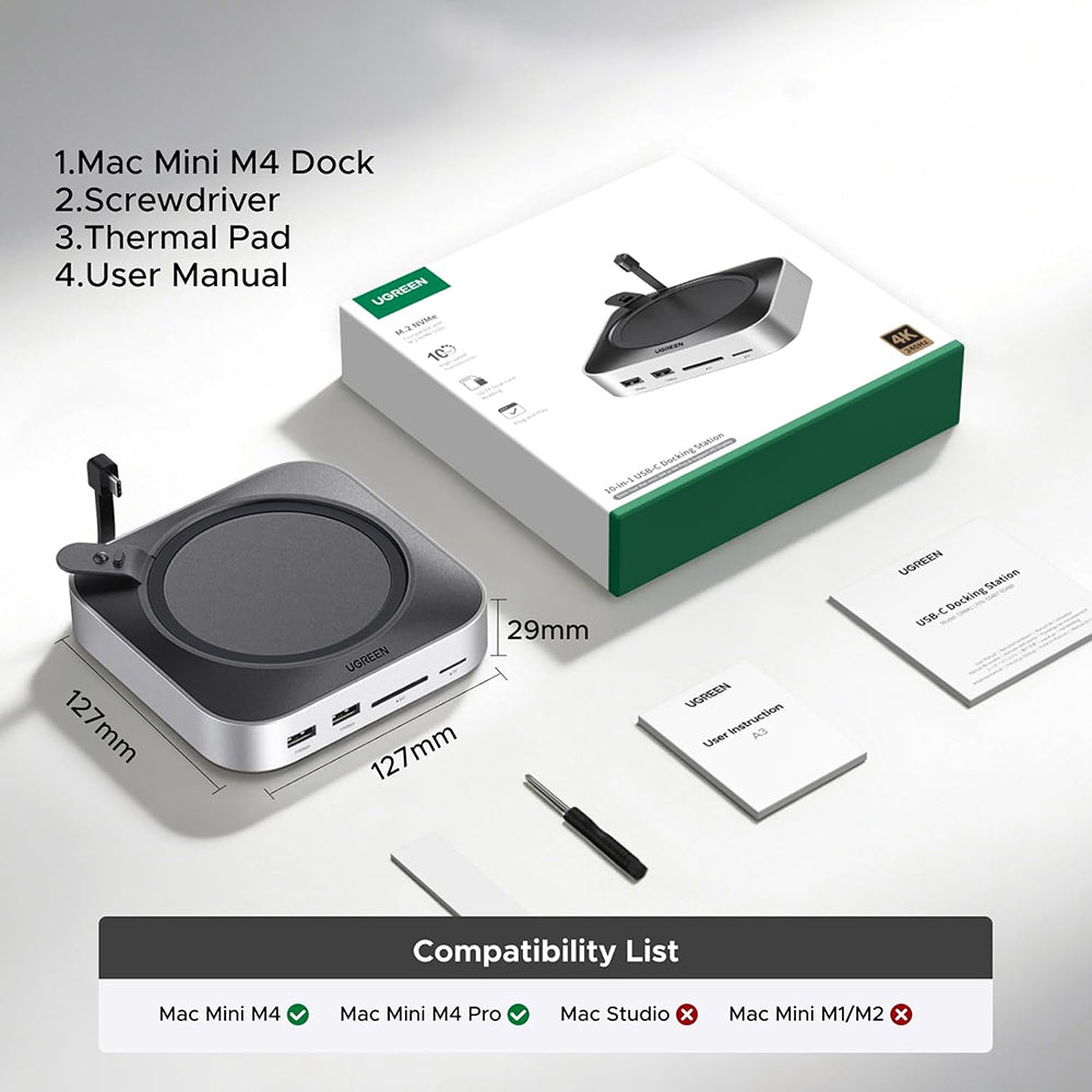 Hub Multifunctional UGREEN CM841A (95094) pentru Apple Mac Mini M4 / Pro, 10in1, Gri