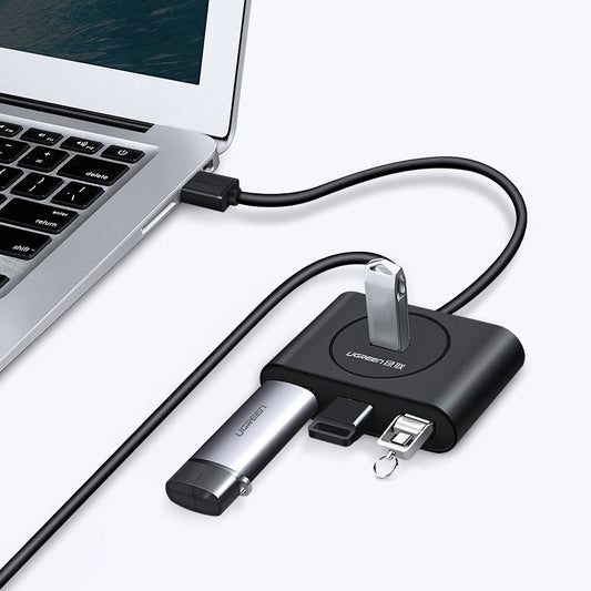 Hub USB UGREEN CR113, 4 x USB-A 3.0, 0.5m, Negru