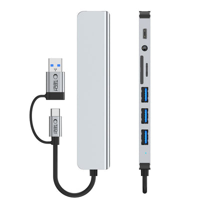 Hub USB / USB-C Tech-Protect HB06, 2 x USB-A 3.0 - 2 x USB-A - 1 x USB-C - 1 x Jack 3.5mm - 1 x SD - 1 x microSD, Gri