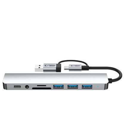 Hub USB / USB-C Tech-Protect HB06, 2 x USB-A 3.0 - 2 x USB-A - 1 x USB-C - 1 x Jack 3.5mm - 1 x SD - 1 x microSD, Gri