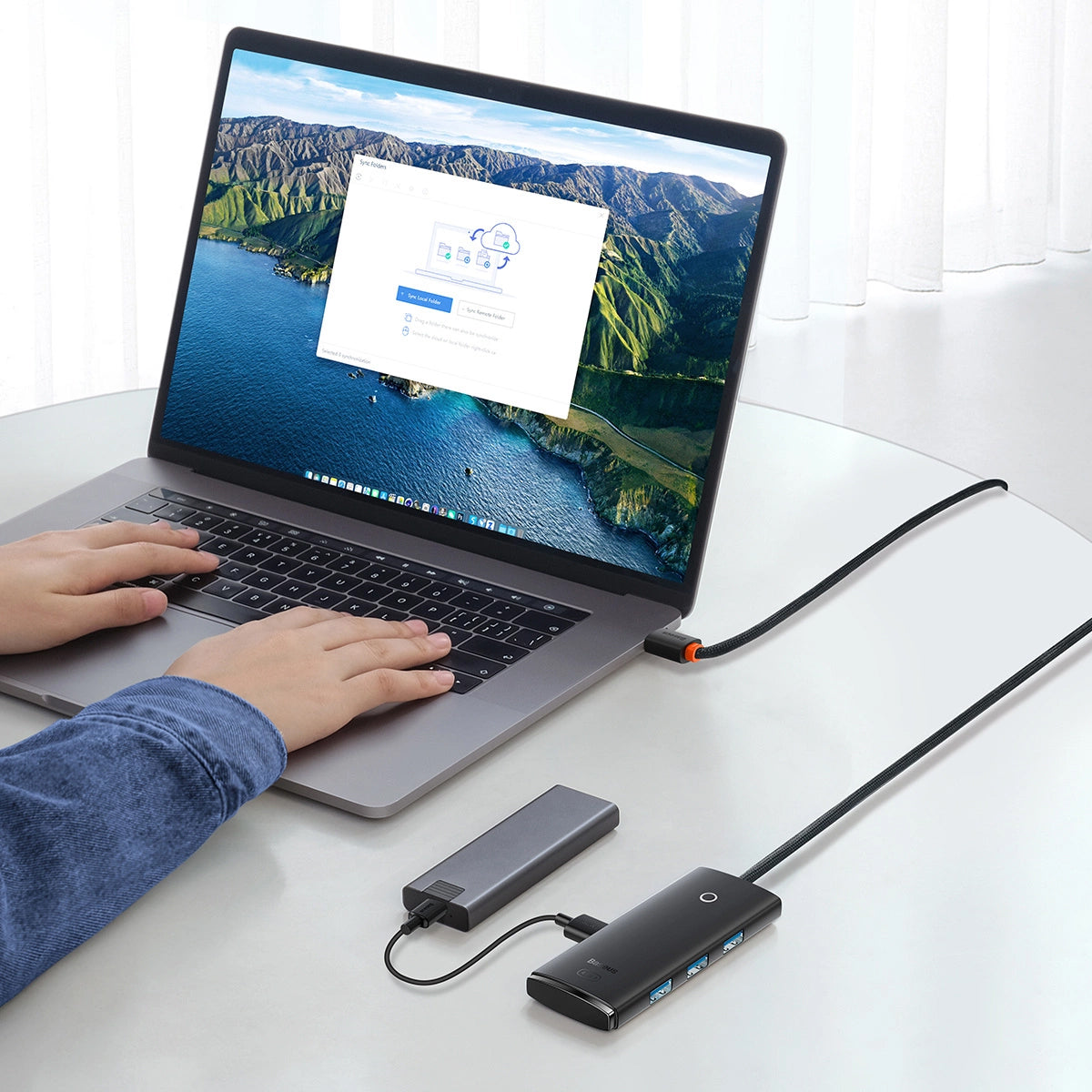 Hub USB Baseus Lite, 4 x USB-A 3.0 - 1 x USB-C, 2m, Negru WKQX030201