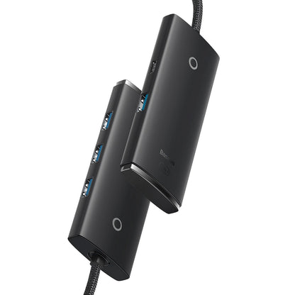 Hub USB Baseus Lite, 4 x USB-A 3.0 - 1 x USB-C, 2m, Negru WKQX030201
