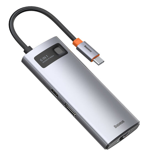 Hub USB-C Baseus Metal Gleam, 3 x USB-A 3.0 - 1 x USB-C - 1 x HDMI - 1 x RJ45, Gri CAHUB-CW0G